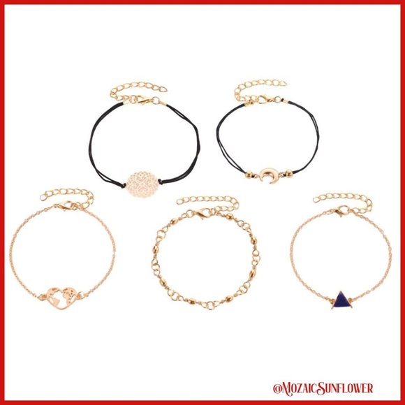 5 Piece Black and Rose Gold Color Bracelet Set - Picture 4 of 4